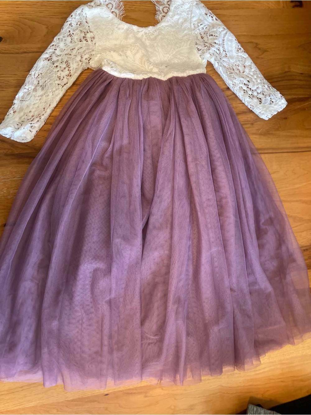 Girls' Lace Bodice Tulle Skirt Formal Dress - White & Dusty Purple - Picture 7 of 8